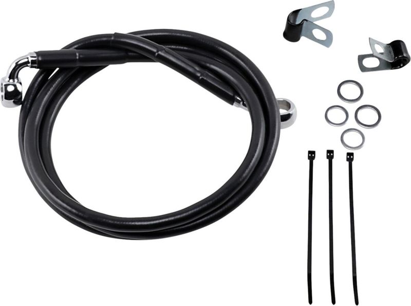Bromsslangsats Drag Specialties 6 BL+6 förlängd svart vinyl rostfri Softail 99-07
