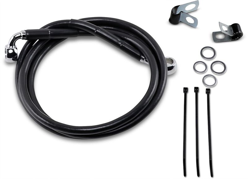Bromsslangsats Drag Specialties 6 BL+6 förlängd svart vinyl rostfri Softail 99-07
