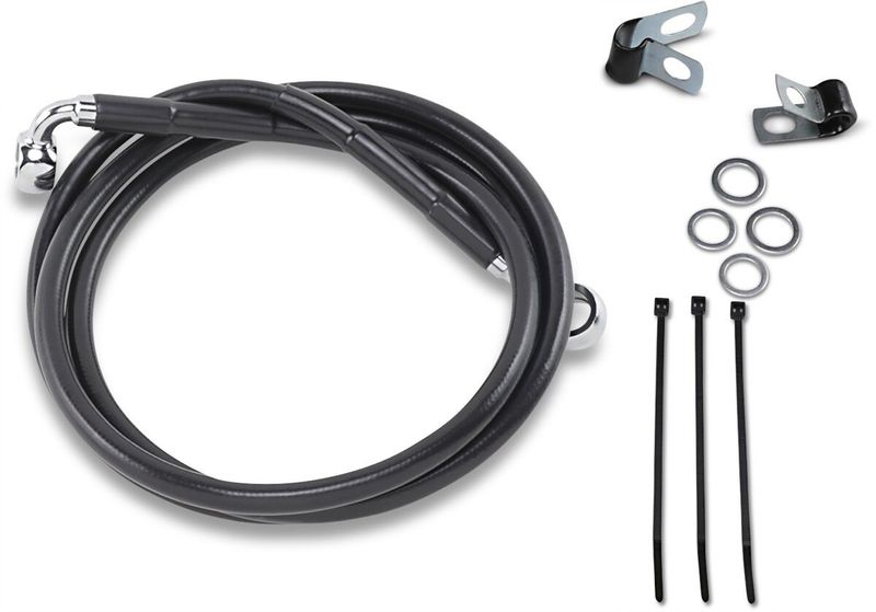 Bromsslangsats Drag Specialties 8 BL+8 förlängd svart vinyl rostfri Softail 99-07