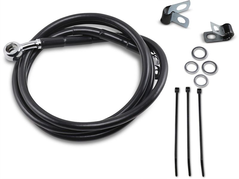 Bromsslangsats Drag Specialties 8 BL+8 förlängd svart vinyl rostfri
