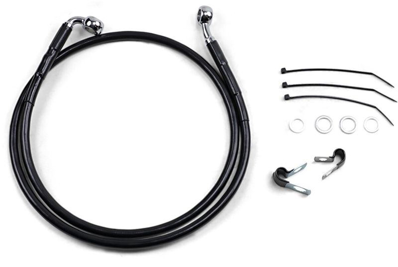 Bromsslangsats Drag Specialties 4 00-5 förlängd svart vinyl rostfri Dyna 00-05