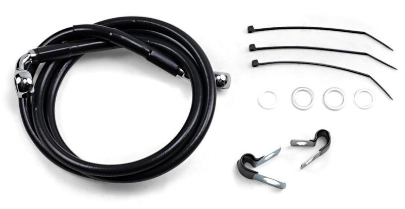 Bromsslangsats Drag Specialties 6 00-5 förlängd svart vinyl rostfri Dyna 00-05