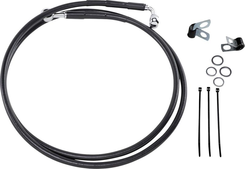 Bromsslangsats Drag Specialties 10 förlängd svart vinyl rostfri Softail 85-98, Dyna 93-05