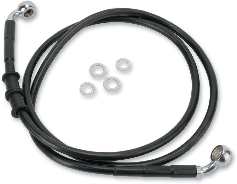 Bromsslangsats Drag Specialties 2 BL+2 förlängd svart vinyl rostfri Dyna 10-15