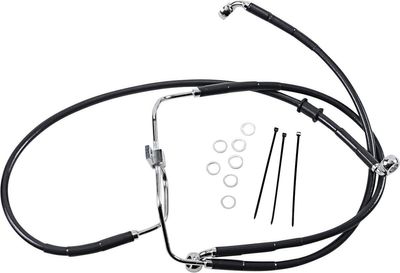 Bromsslangsats Drag Specialties 6 BLK+6 förlängd svart vinyl rostfri Dyna 07-17