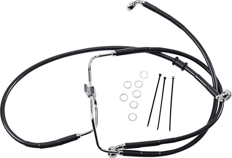 Bromsslangsats Drag Specialties 6 BLK+6 förlängd svart vinyl rostfri Dyna 07-17