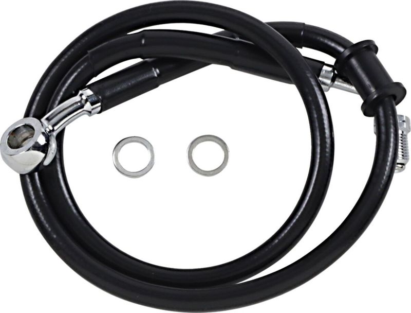 Bromsslang Drag Specialties rostfri förlängd svart Softail 18-24 618620-2BLK