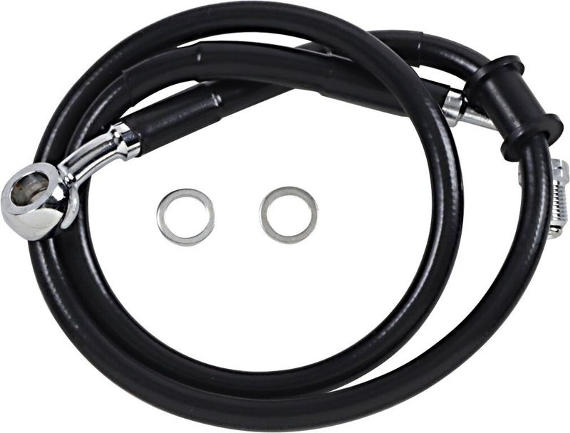 Bromsslang Drag Specialties rostfri förlängd svart Softail 18-24 618620-2BLK