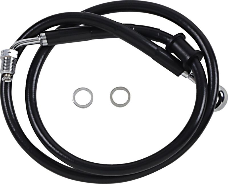 Bromsslang Drag Specialties rostfri förlängd svart Softail 18-24 618620-8BLK