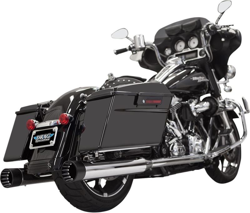 Slip-on ljuddämpare Bassani Xhaust DNT rak krom polerad svart Touring 95-16, Trike 14-15