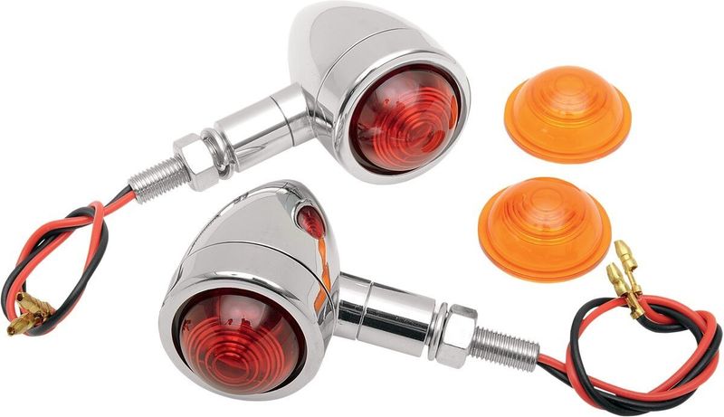 Markeringsljus Drag Specialties Mini-Bullet orange/rött glas krom