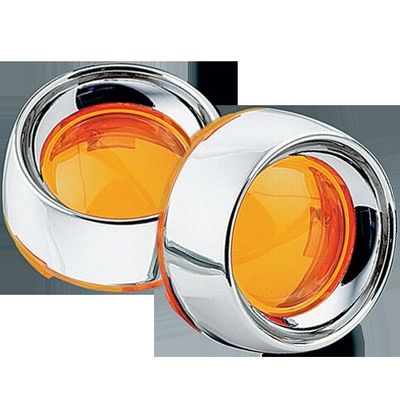 Deep Dish Bezels For Bullet Turn Signals Amber Lens Chrome Bezel