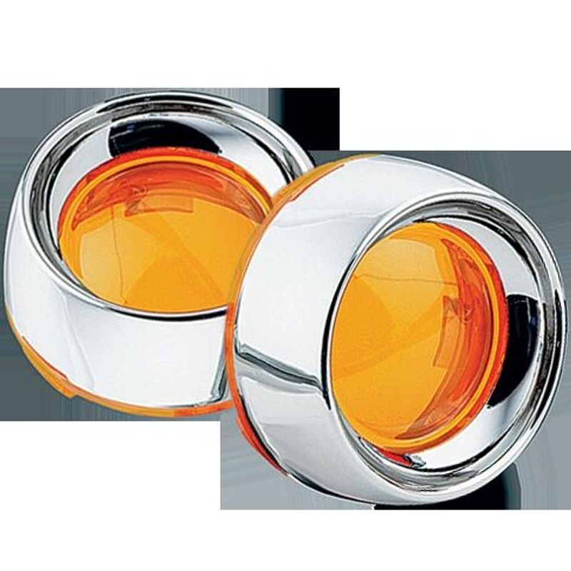 Deep Dish Bezels For Bullet Turn Signals Amber Lens Chrome Bezel