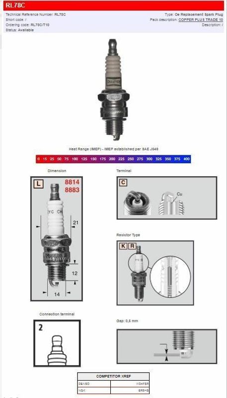 Tändstift Champion RL78C S-Plug