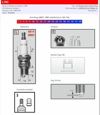 Tändstift Champion L78C Resistor Types koppar