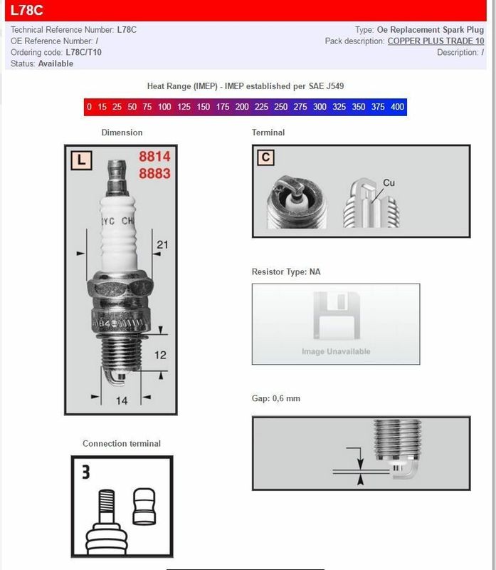 Tändstift Champion L78C Resistor Types koppar