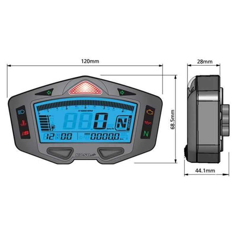 Multimätare tankpanel Koso North America DB-03 Racing Cockpit svart/blå