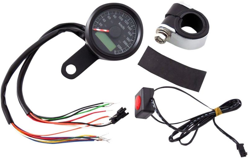 Hastighetsmätare mini programmerbar km/h Drag Specialties 1-7/8" svart med indikatorlampor