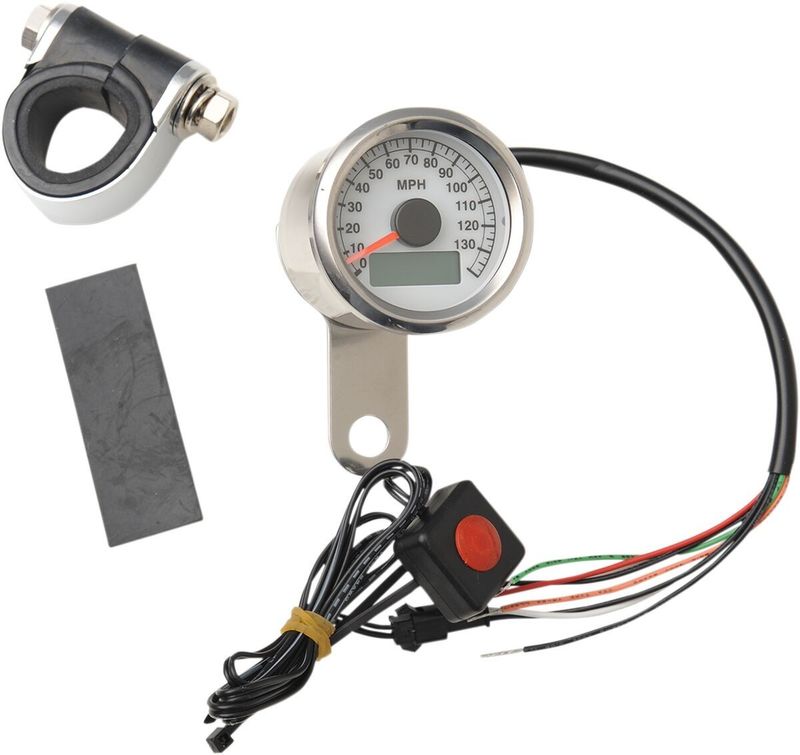 Hastighetsmätare Drag Specialties Programmable Odometer Tripmeter 1.87WHT 1.8 polerad vit