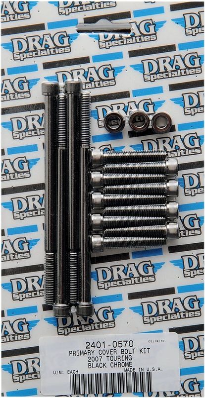 Bultsats primärkåpa Drag Specialties räfflad Touring 07-15 svart/krom