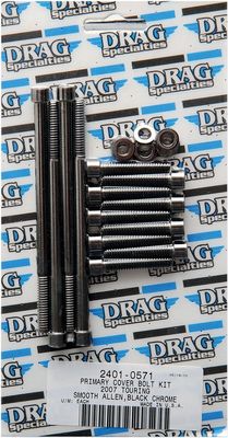 Bultsats primärkåpa Drag Specialties slät Touring 07-15 svart/krom