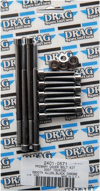 Bultsats primärkåpa Drag Specialties slät Touring 07-15 svart/krom