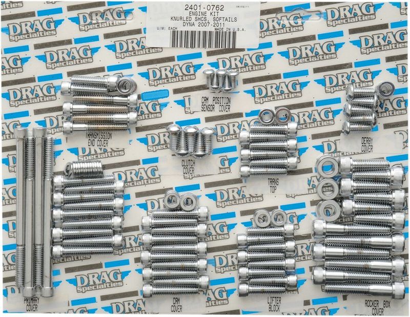 Skruvsats Drag Specialties krom räfflad Softail 07-15, Dyna 07-15