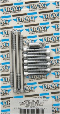 Bultsats primärkåpa Drag Specialties räfflad Softail 07-15, Dyna 07-15 krom