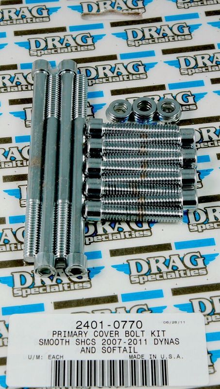 Skruvsats primärkåpa Drag Specialties krom slät Softail 07-15, Dyna 07-15