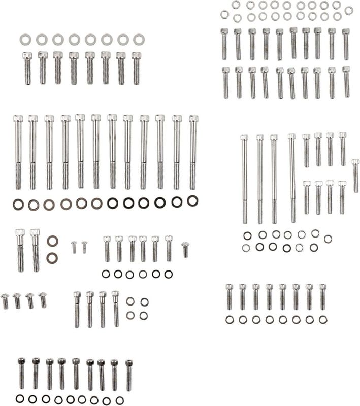Skruvsats Drag Specialties M-Eight räfflad krom Touring 17-24, Trike 17-21