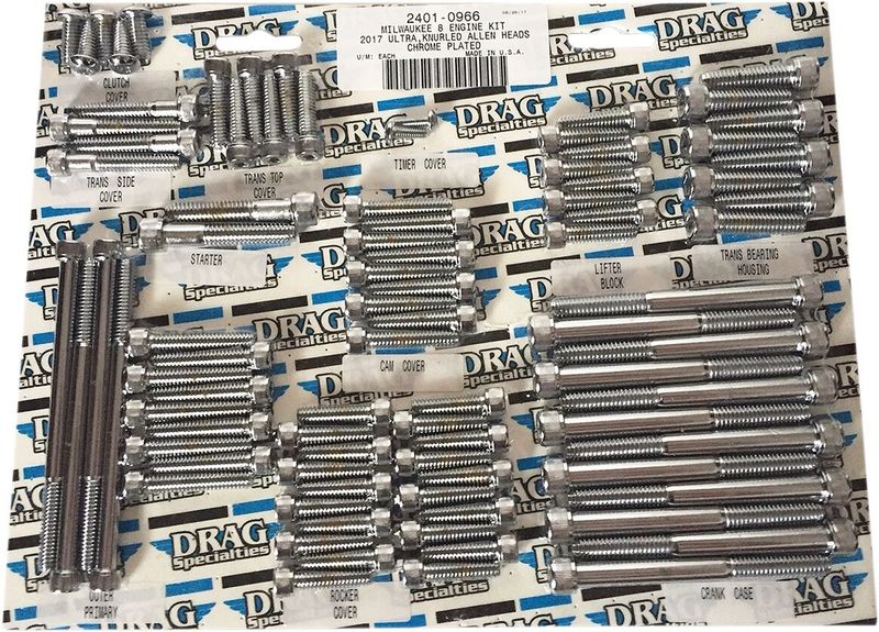 Skruvsats Drag Specialties M-Eight räfflad krom Touring 17-24, Trike 17-21