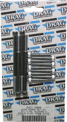 Skruvsats Drag Specialties M-Eight Primary räfflad krom yttre Touring 17-24