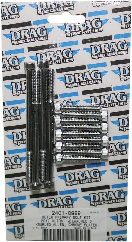 Skruvsats Drag Specialties M-Eight Primary räfflad krom yttre Touring 17-24