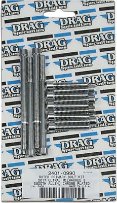 Skruvsats Drag Specialties M-Eight Primary slät krom yttre Touring 17-24