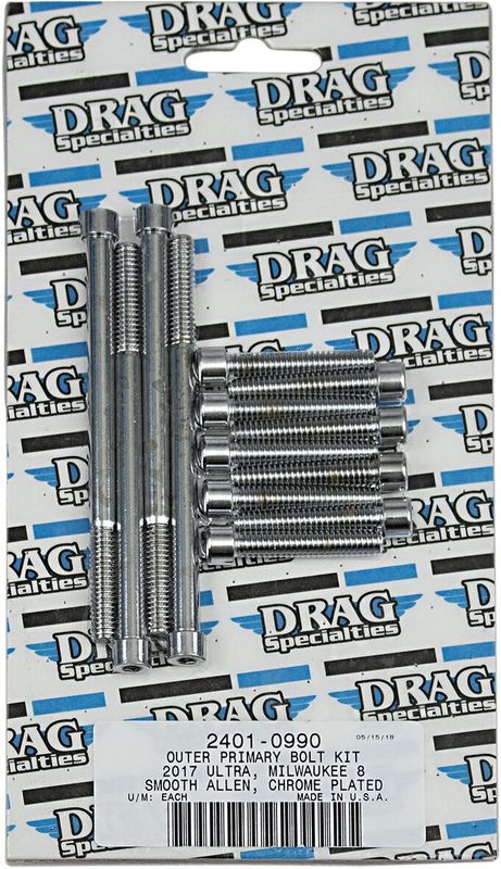 Skruvsats Drag Specialties M-Eight Primary slät krom yttre Touring 17-24