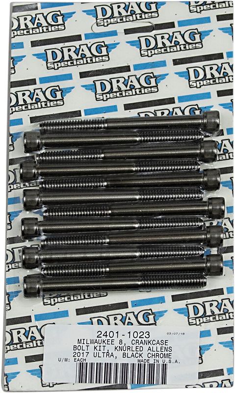 Skruvsats Drag Specialties M-Eight Crank räfflad svart Touring 17-24, Trike 19