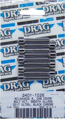 Skruvsats Drag Specialties M-Eight slät svart H-D 17-upp MK779SBK