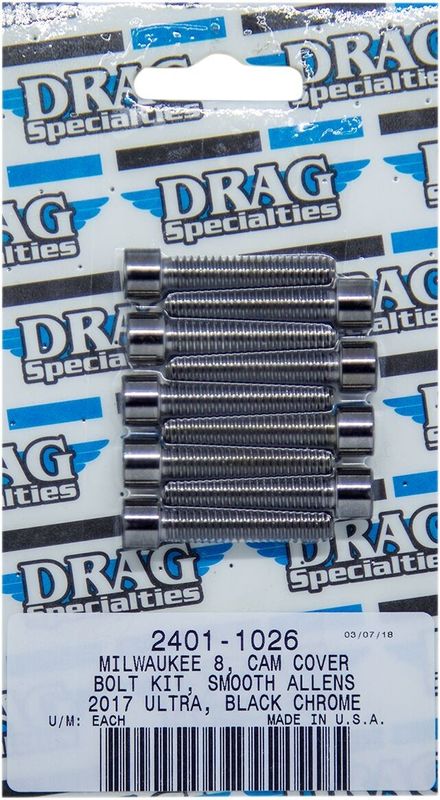 Skruvsats Drag Specialties M-Eight slät svart H-D 17-upp MK779SBK