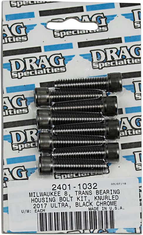 Skruvsats Drag Specialties M-Eight Tranmission räfflad svart H-D 17-upp