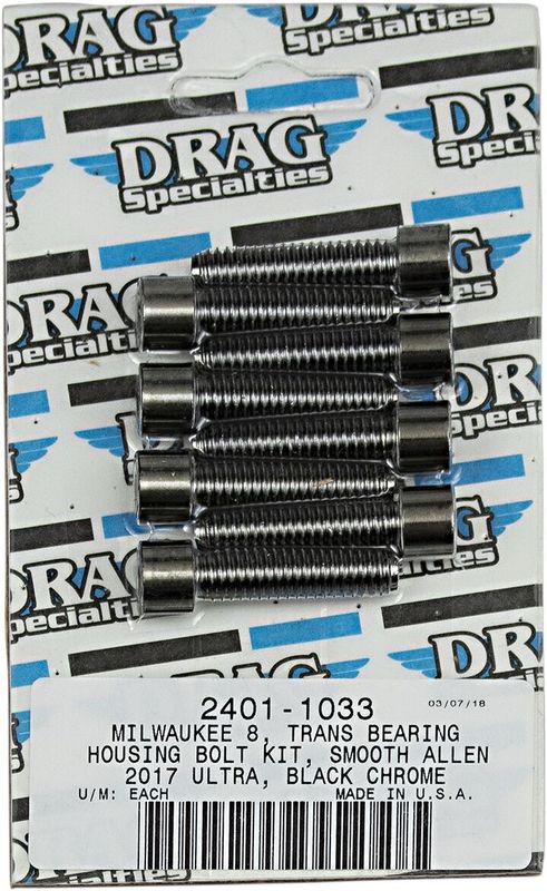 Skruvsats Drag Specialties M-Eight Tranmission slät svart H-D 17-upp