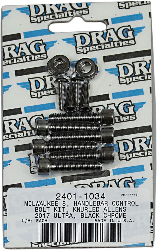 Skruvsats Drag Specialties M-Eight Control Hand räfflad svart Touring 17-24, Trike 19