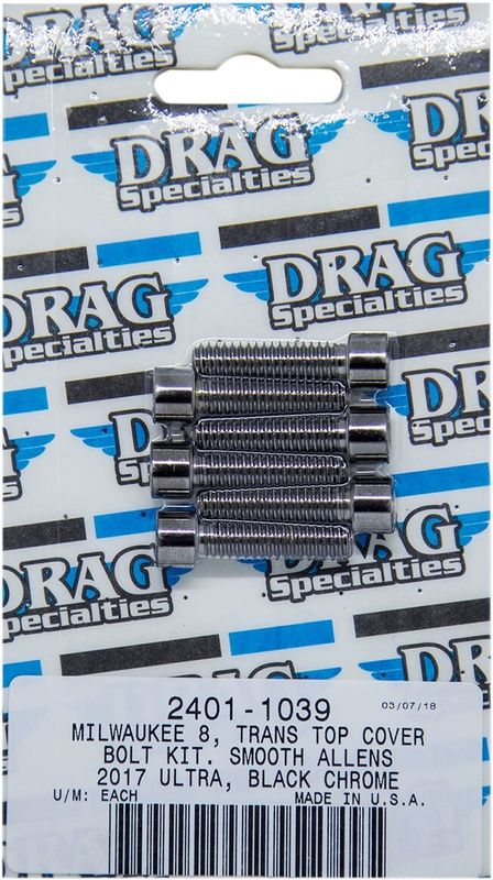 Skruvsats Drag Specialties M-Eight Tranmission Top slät svart H-D 17-upp