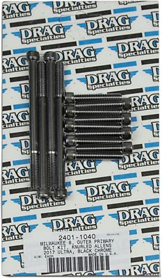 Skruvsats Drag Specialties M-Eight Outprim räfflad svart Touring 17-24, Trike 19