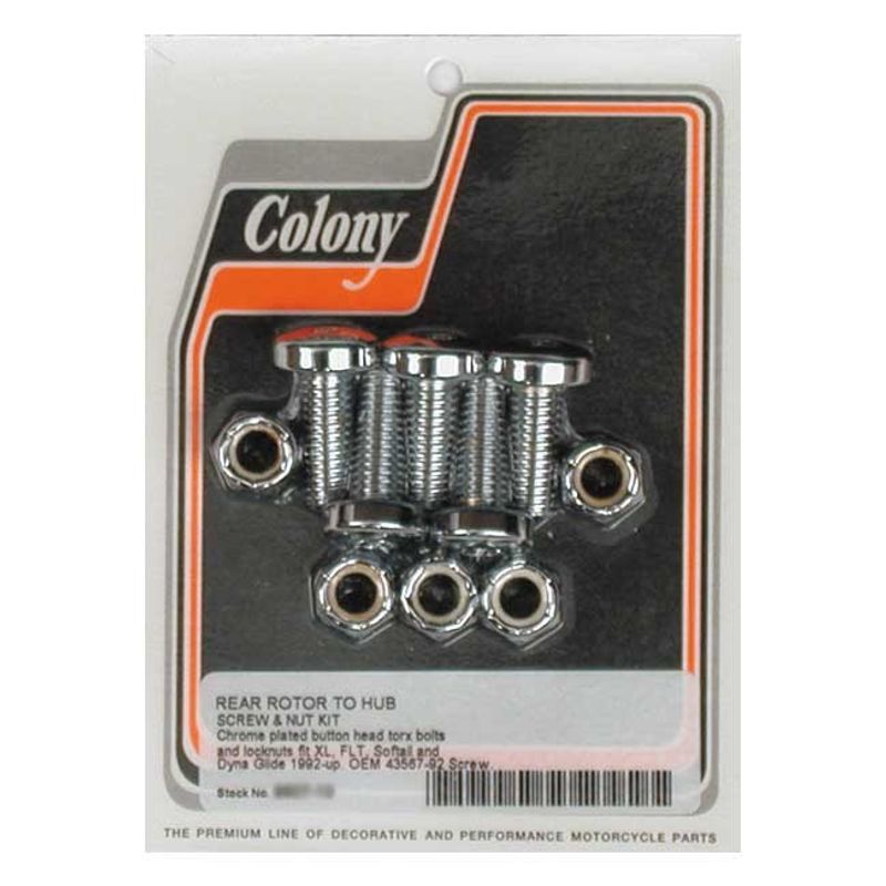 Bult- och muttersats bromsskiva bak Colony krom Torx Big Twin 92-26
