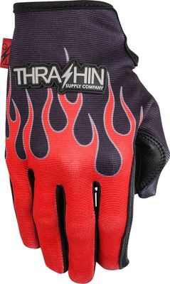 Handskar Thrashin Supply Flame Stealth Leather Palm röd
