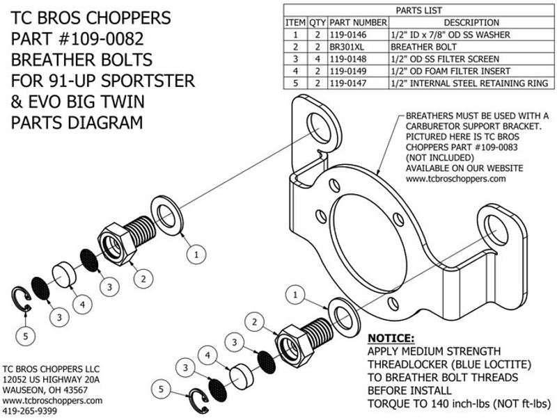 TC Bros Breather Bolts Black (1/2-13, 91-up XL, Evo)
