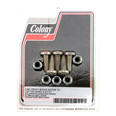 Skruv- och muttersats bromsskiva fram Colony platt torx förzinkad Big Twin 84-25