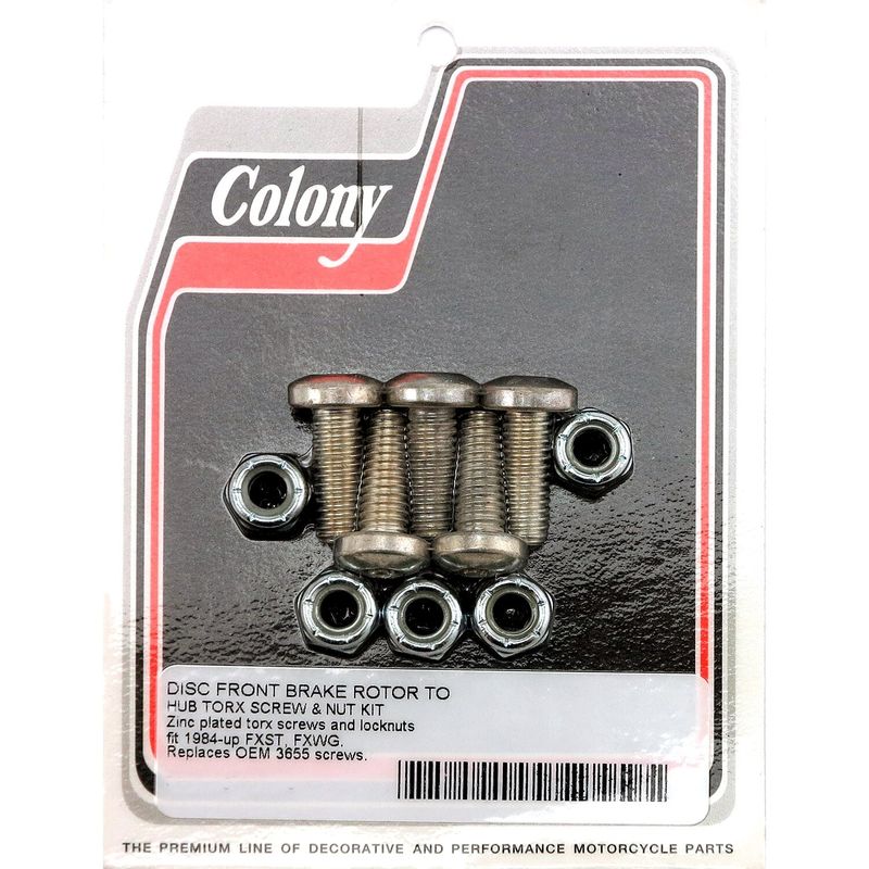Skruv- och muttersats bromsskiva fram Colony platt torx förzinkad Big Twin 84-25