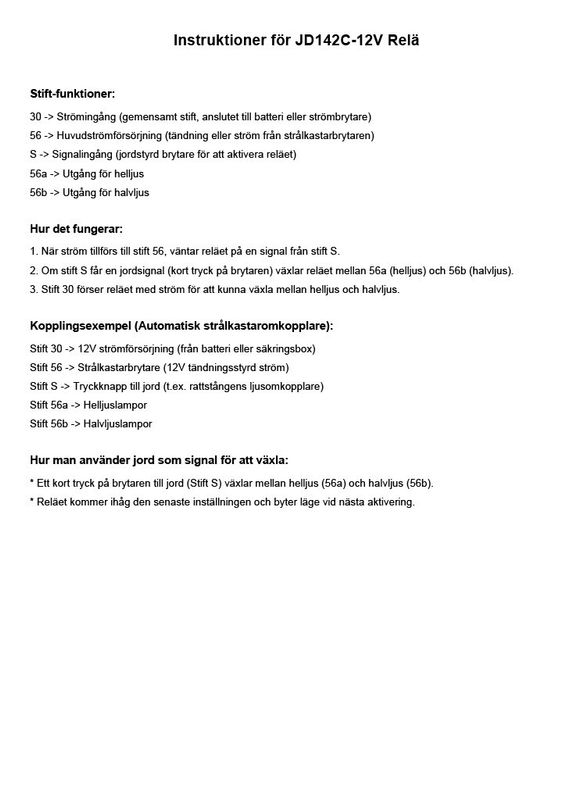 Relä strålkastare Standard Co 12V universal