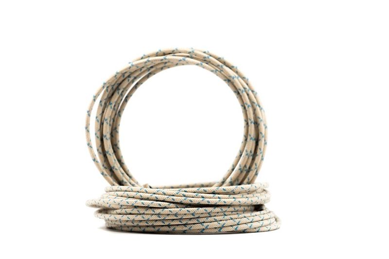 Elkabel 16 Ga tygomspunnen vintage vit med blå rand